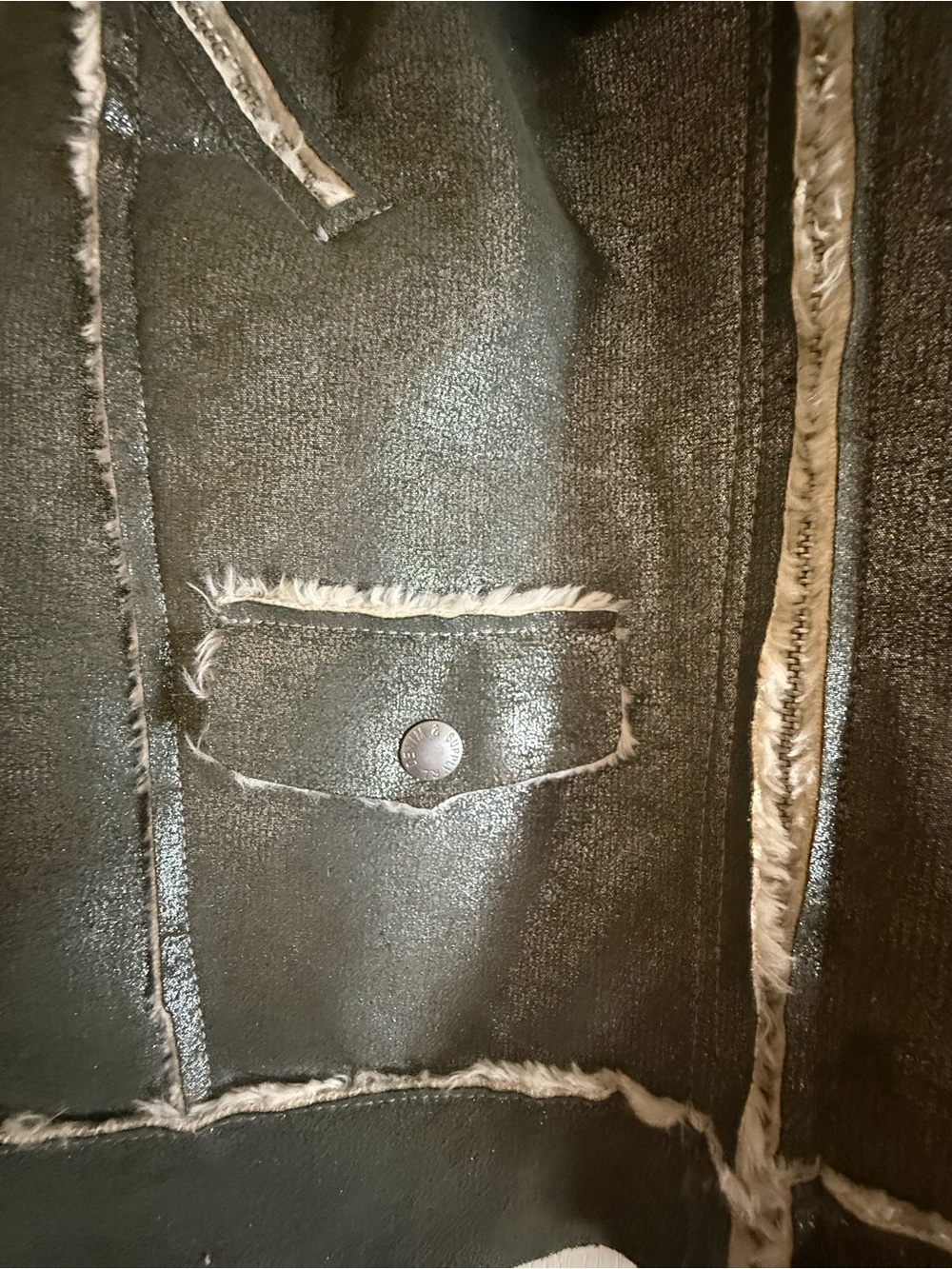 Ralph Lauren Olive Shimmer Faux-Shearling Moto Jacket - Picture 10 of 12